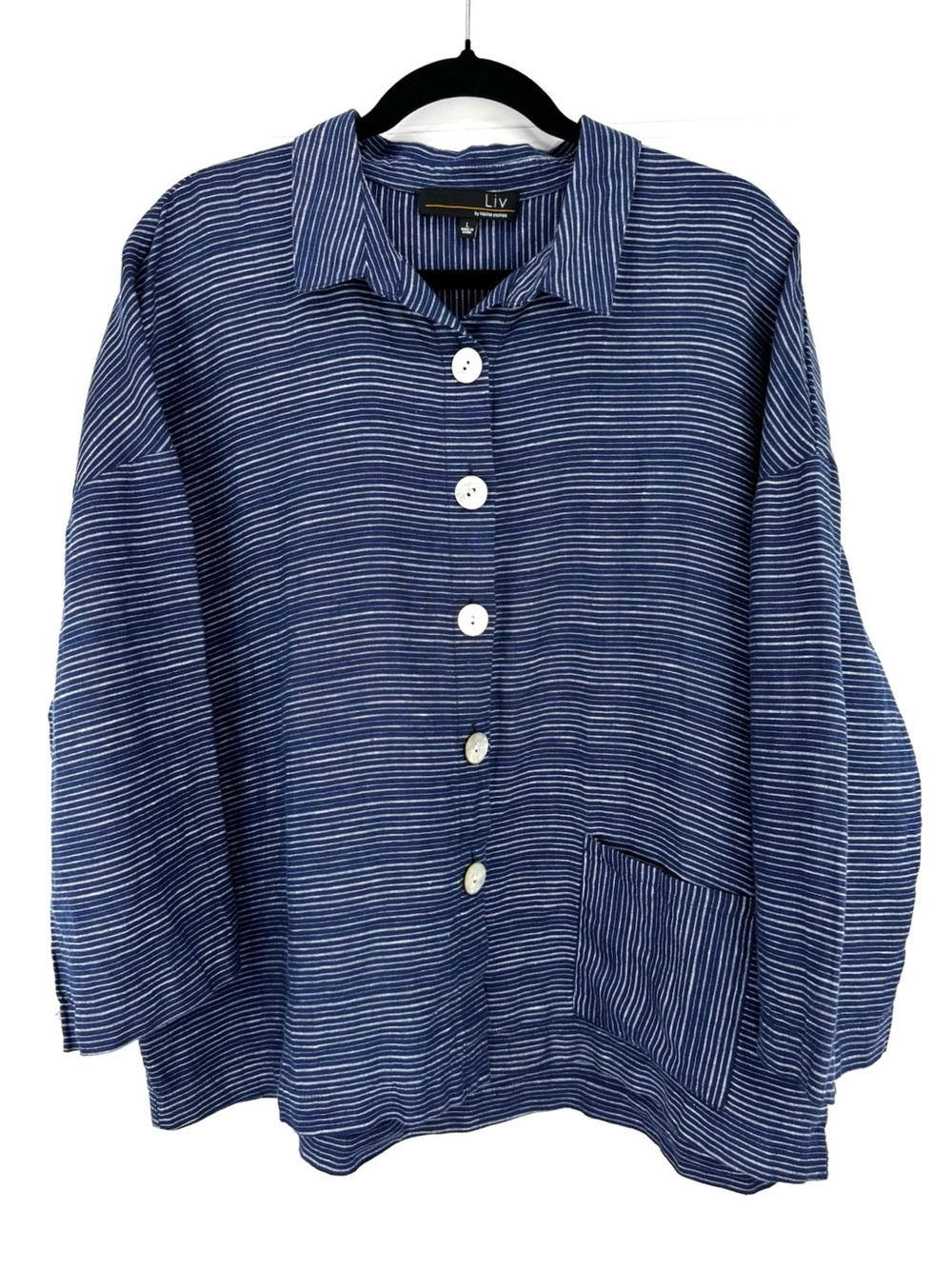 100% Linen Navy White & White Striped Lagenlook Top